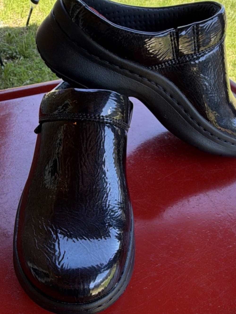 Clarks Women’s Black Patent Leather Slip-On Clogs